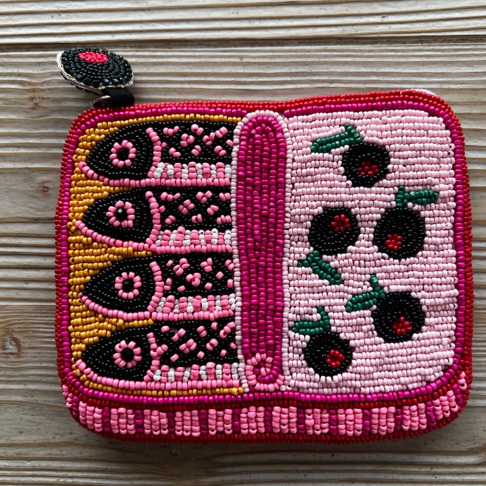 Oversized Beaded Sardine/Olive Pouch — Fits Cards, Cash & Keys | Giftable